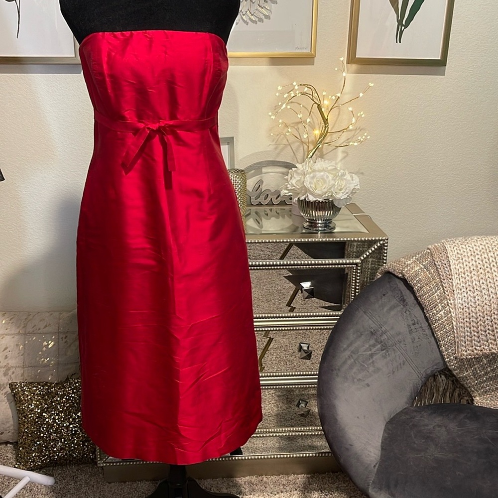 Simple Silhouettes Red Silk Cocktail Dress Strapless Size 8